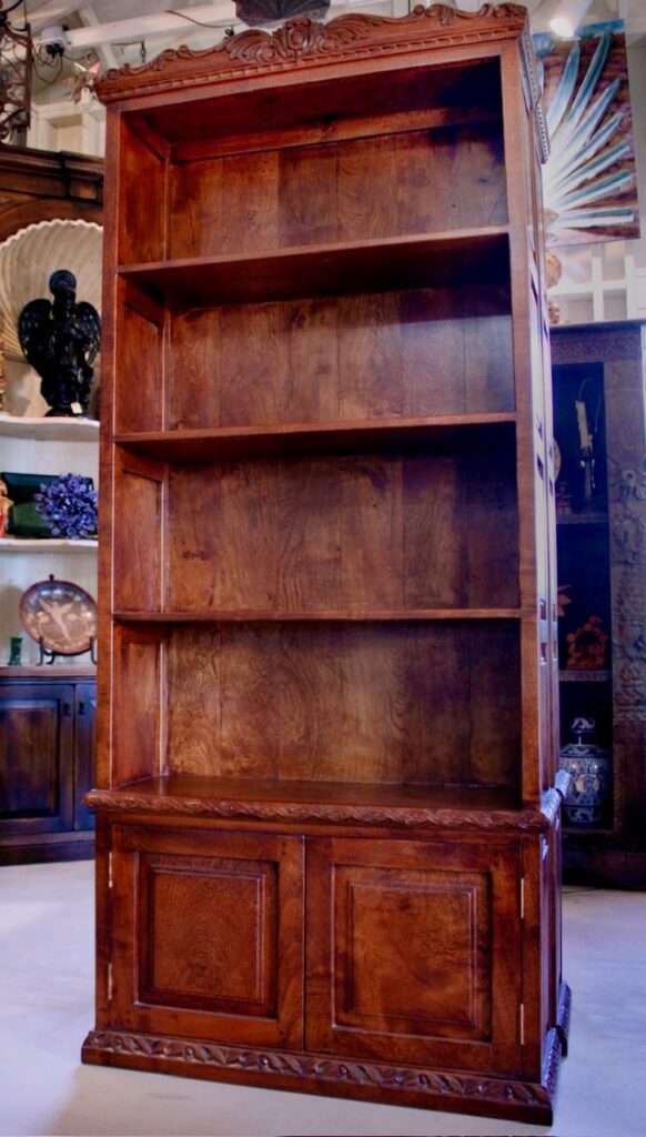 bookshelf with carved detailing