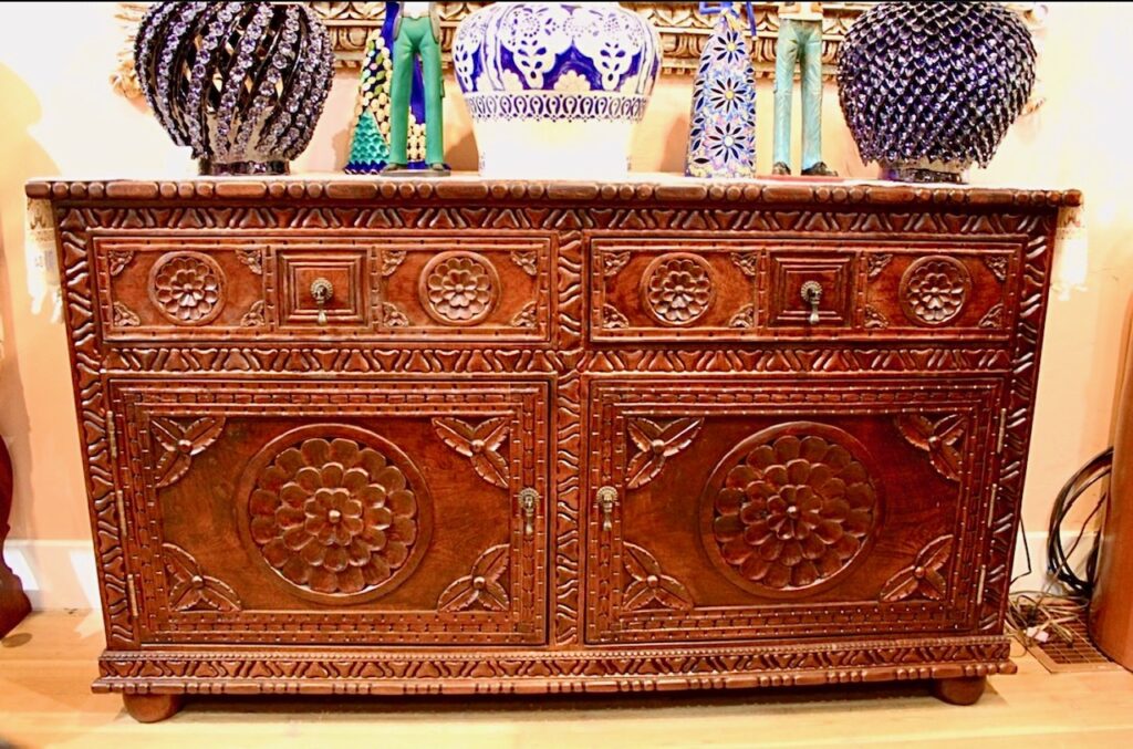 flower carved wood buffet